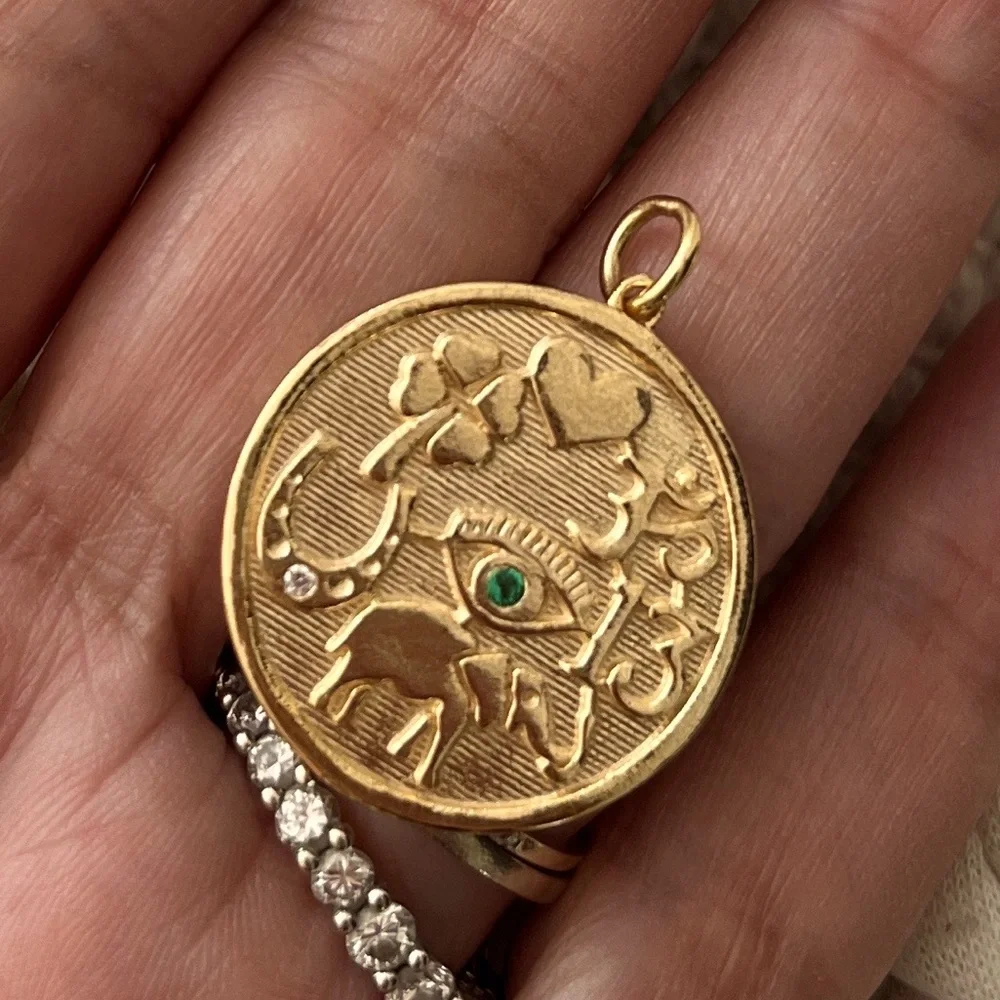 Lucky charm 14k - emerald evil eye 🧿 - Picture 1 of 4